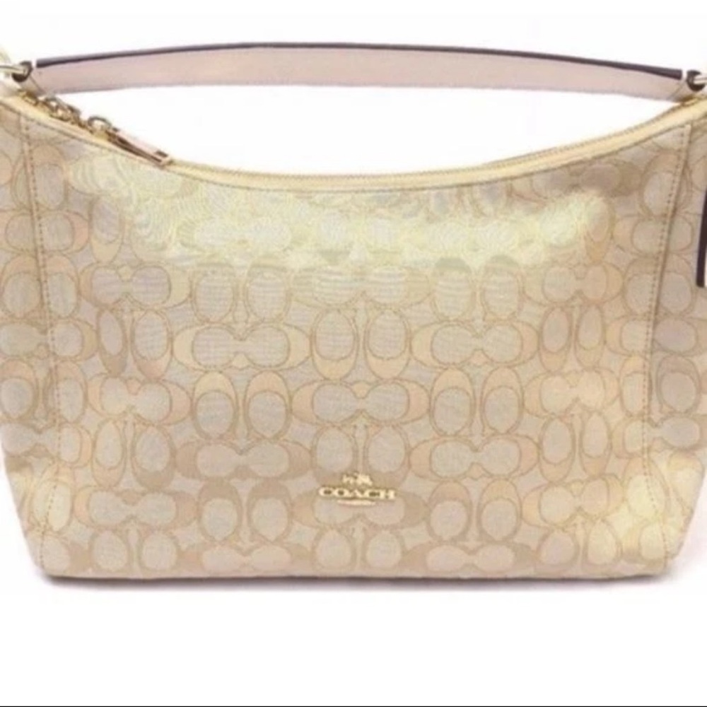 NWT Coach F58284 Chalk Signature Jacquard Hobo with Gold Hardware -white strap - Picture 3 of 8